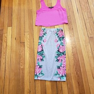 Topshop stretchy, tight long skirt with flowers